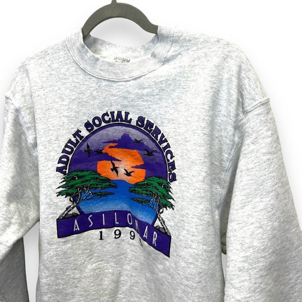 Vintage 90s Sweatshirt Mens Large Crewneck Grey Screen Print Fruit of the Loom - Picture 5 of 8